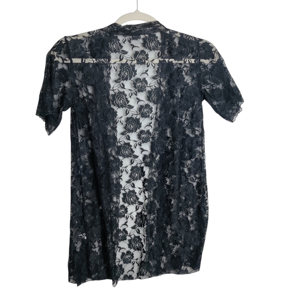 Penthouse Sweet Retreat Black Floral Lace Kimono Robe Short Sleeve Sheer XL